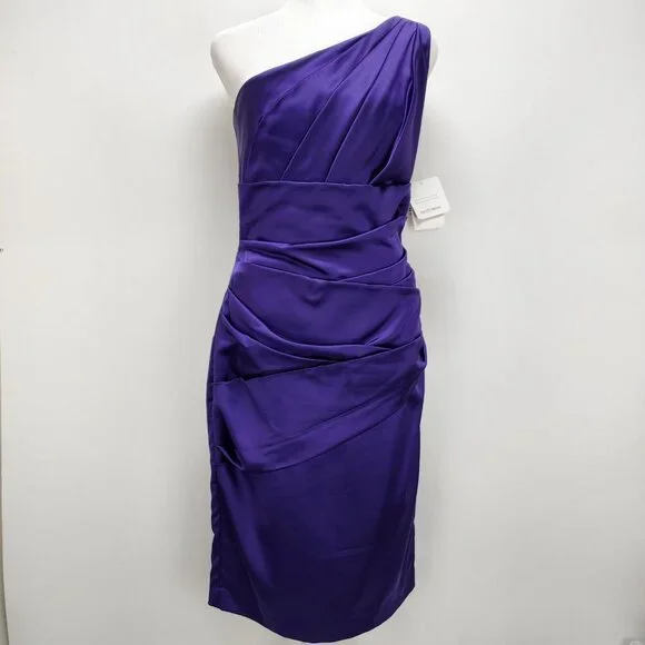 David's Bridal Dress Size 2 Women’s Purple One-Shoulder Stretch Satin New - Picture 2 of 14